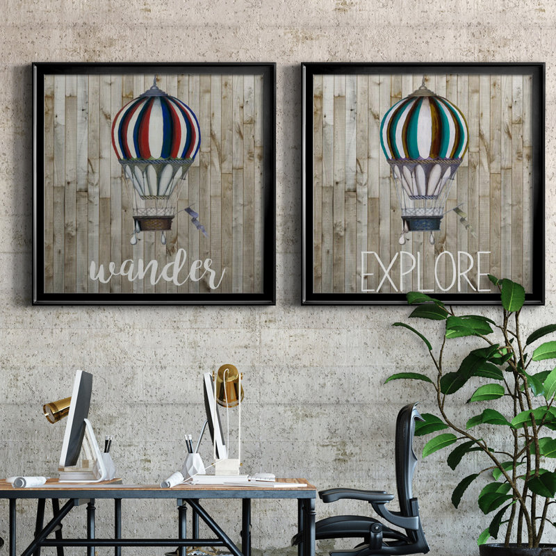 «Young Explorer I», ensemble de 2 reproductions d'art encadrées, H 30,5 po x l 61 po x P 1,5 po, Toile avec cadre noir