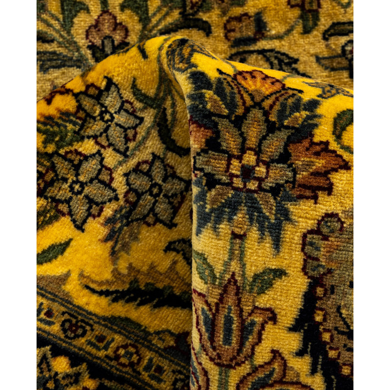Overdyed Hand-Knotted Wool Modern-Contemporary Yellow Runner 2' 6" x 12' 1"