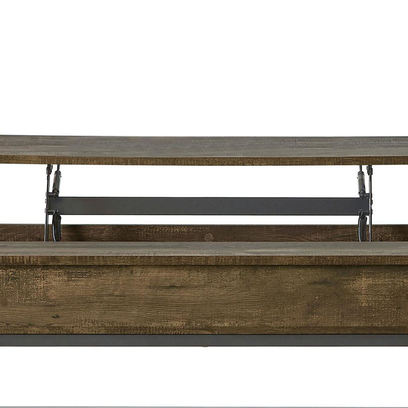 Table basse à plateau relevable Modern Modern Design en chêne brun et noir sable avec charme rustique