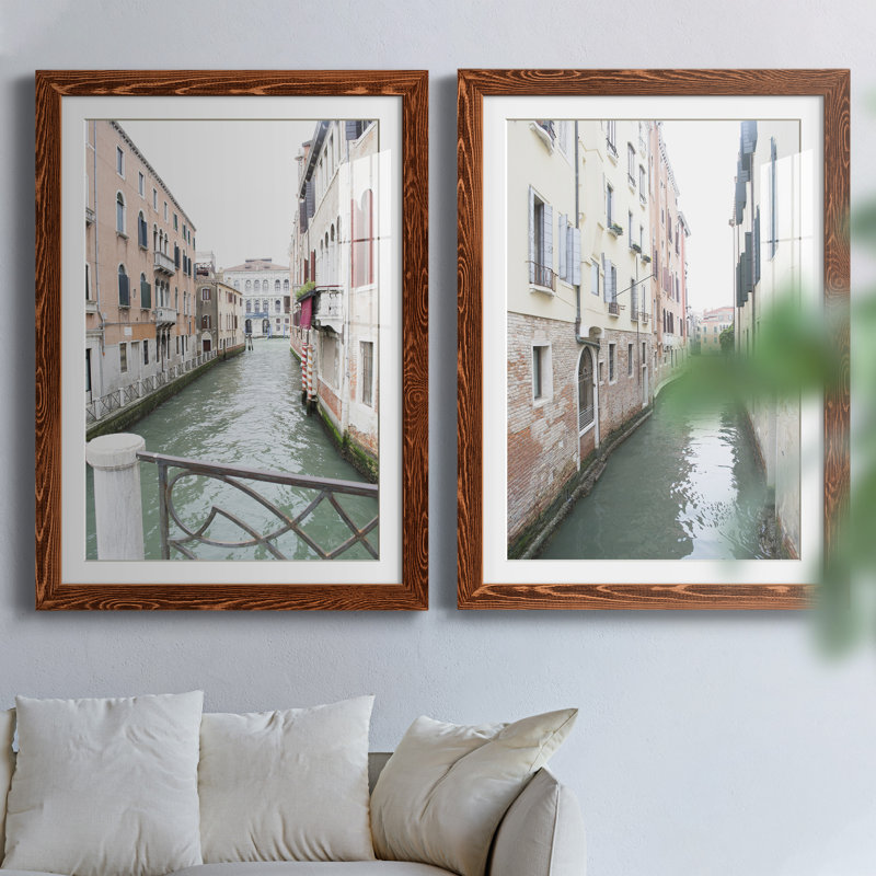 «Venice Canal I», ensemble de 2 reproductions de photos, H 37,5 po x l 55 po x P 1,5 po, Papier avec cadre érable