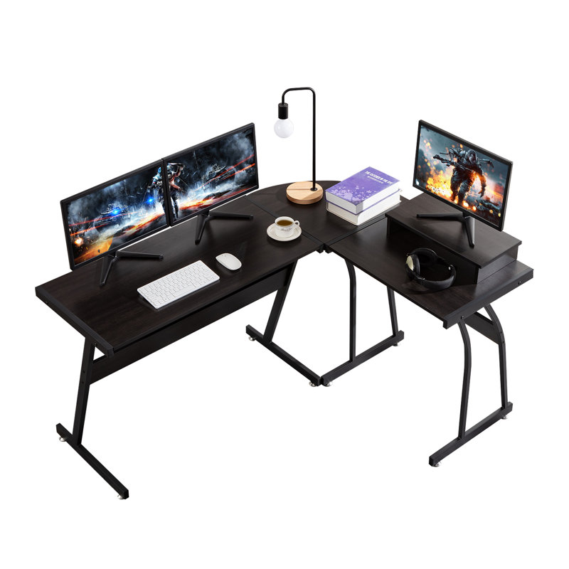 L-Shaped Metal Base Computer Desk, Black
