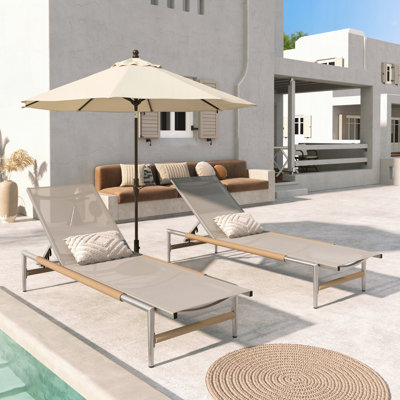 Chaise longue d'extérieur en aluminium pour patio, ensemble de 2