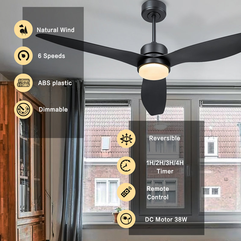 Ventilateur de plafond 52 po avec lumières DEL Lozoya, Noir mat