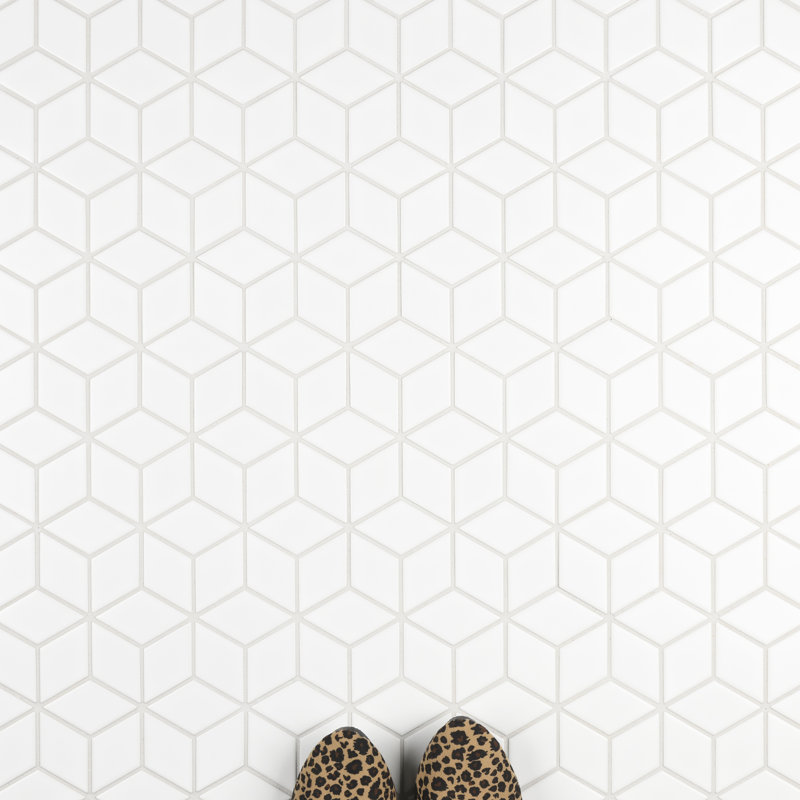 Metro Rhombus 10-1/2 " x 12-1/8 " Porcelain Mosaic Floor & Wall Tile, Matte White