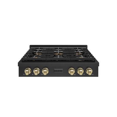 ZLINE Autograph 36 in. Black Stainless Paramount Rangetop with 6 DuoPro Burners and Gold Accents