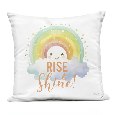 Rise Shine Happy Rainbow Outdoor Printed Pillow, design by Roozbeh, 18 x 7 x 18
