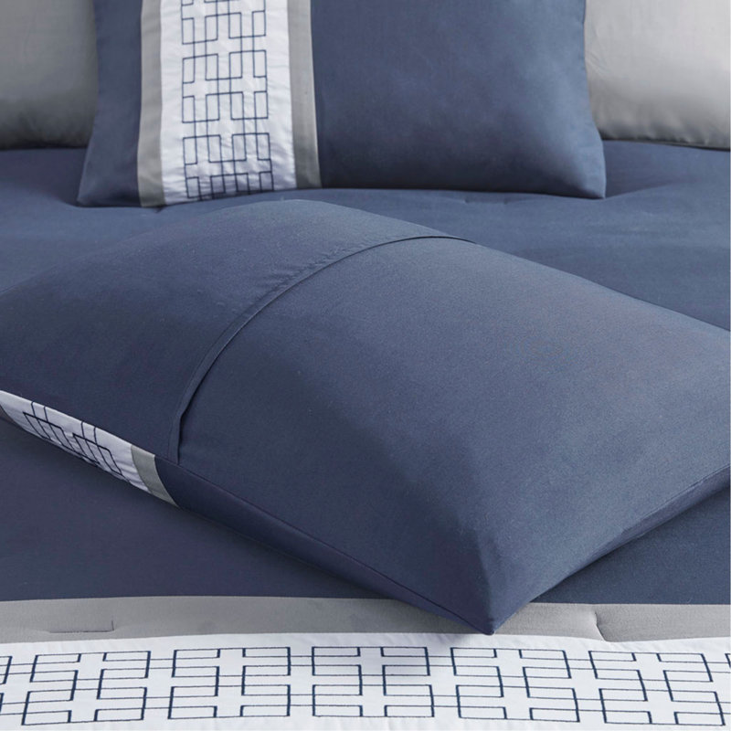 Ensemble d'édredon brodé 8 pièces bleu marine