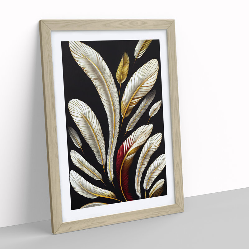 Serene Feathers - Single Picture Frame Print, 64cm H x 46cm W x 2cm D, Oak