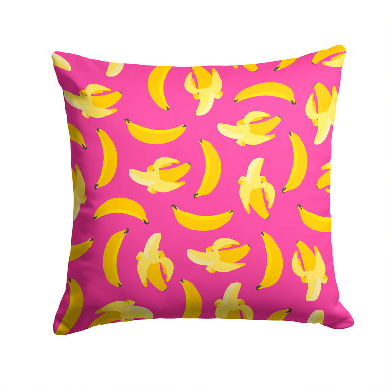 Bananas Indoor/Outdoor Throw Pillow, Pink/Yellow, 14" x 14"