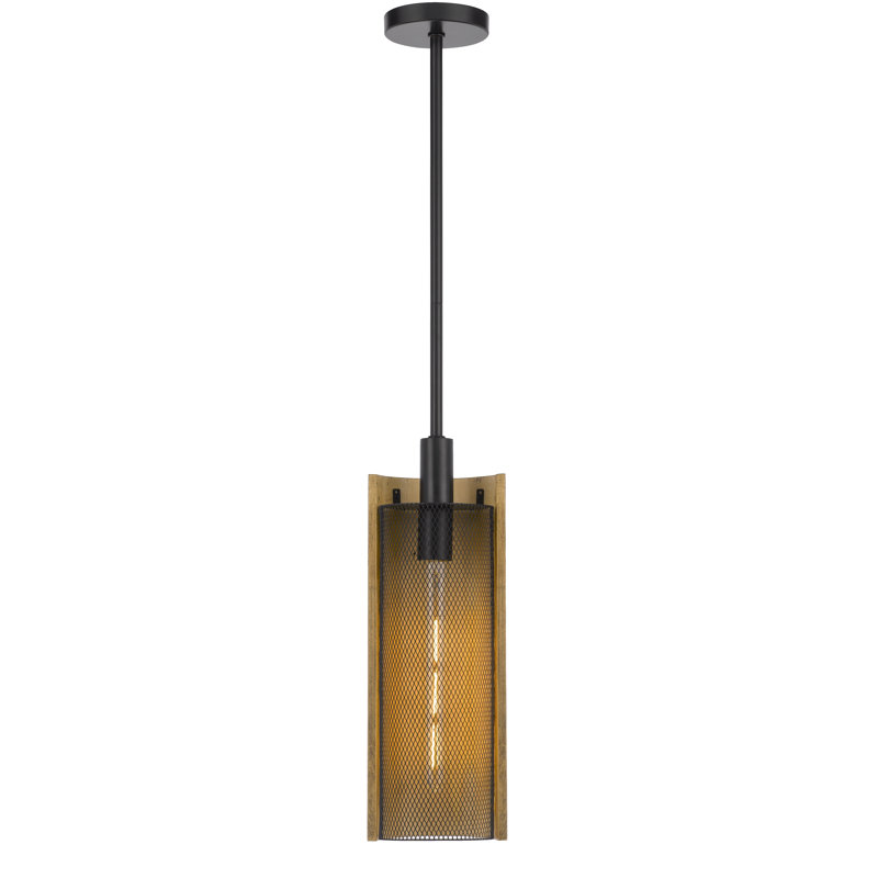 Luminaire suspendu cylindrique à 1 lumière avec accents en bois