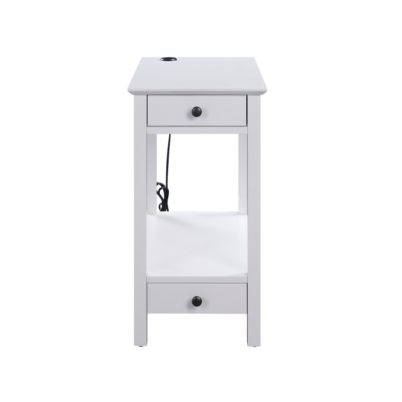 White Finish Accent Table W/Usb