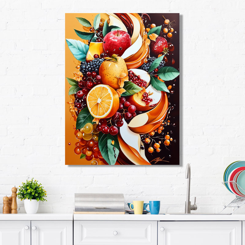 «Fruits Explosion Kitchen Dreams II - Food & Beverage», impression murale sur métal, H 20 po x l 12 po