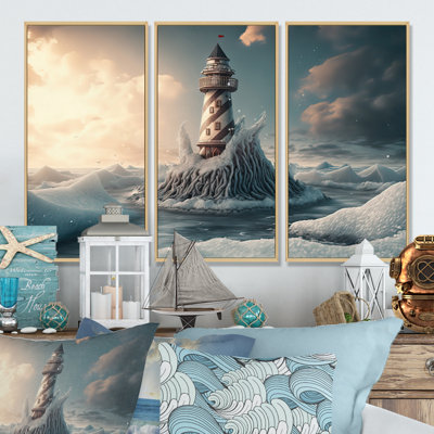 Fantaisie, phare dans l'océan Arctique II - ensemble d'art mural sur toile plage