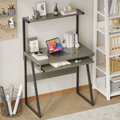 Bureau d'ordinateur à 2 niveaux avec plateau à clavier pour petits espaces Bureau d'écriture 28 pouces