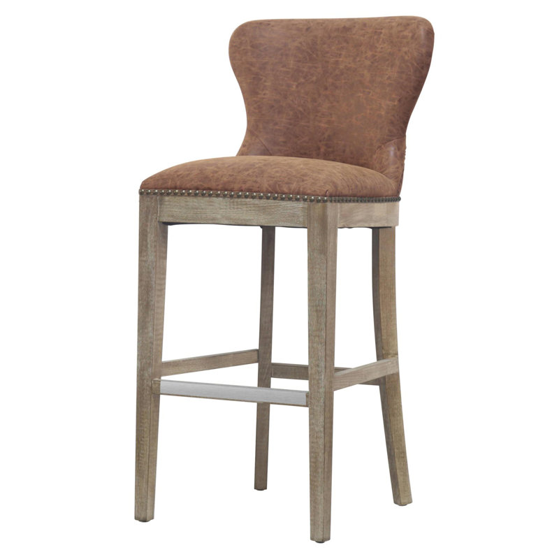 Grantham Upholstered Counter Stool, Counter Stool (26” Seat Height), Nubuck Chocolate faux leather
