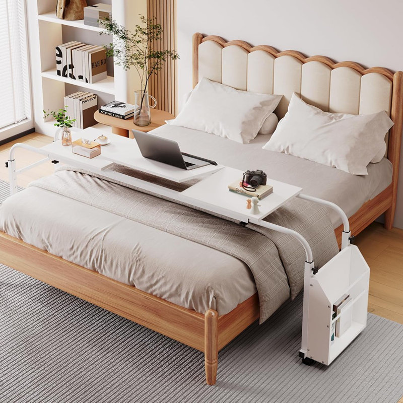 Bureau ajustable sur roulettes avec inclinaison et rangement - Blanc