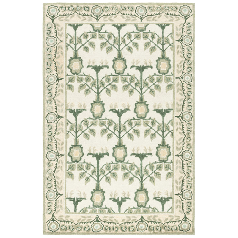 Tapis floral en laine et en coton touffeté à la main Weyburn, Rectangle 8 pi x 10 pi