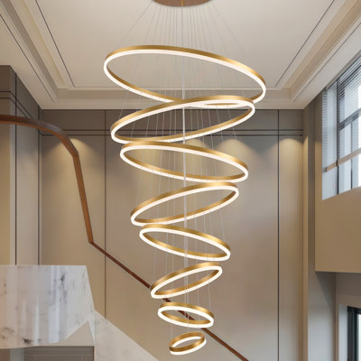 8-Ring Modern LED Chandelier, Dimmable Spiral Ceiling Light with Remote for High Ceilings