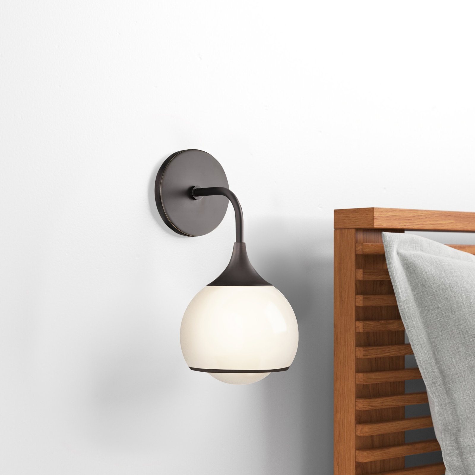 Kegan Single Light Glass Steel Dimmable Armed Sconce, Old Bronze