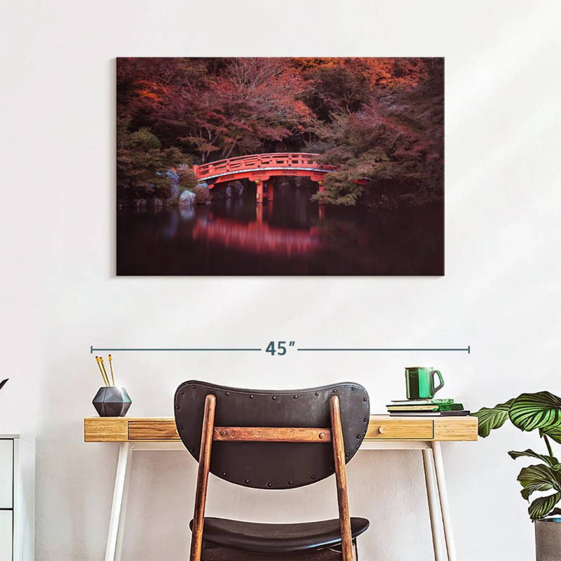 Lilie en automne au pont de Kyoto, H 26 po x l 39 po