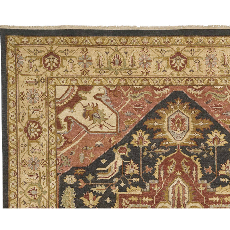 Wool Oriental Area Rug in Black/Brown/Gray, Rectangle 4' x 6'