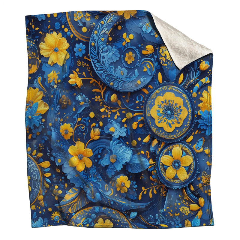 Couvertures à motif floral bleu et jaune, 50in W x 60in H