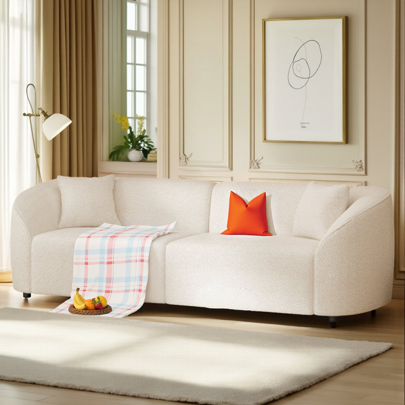Canapé 87 po à 3 places courbé en peluche avec un design épuré et une structure durable, Beige