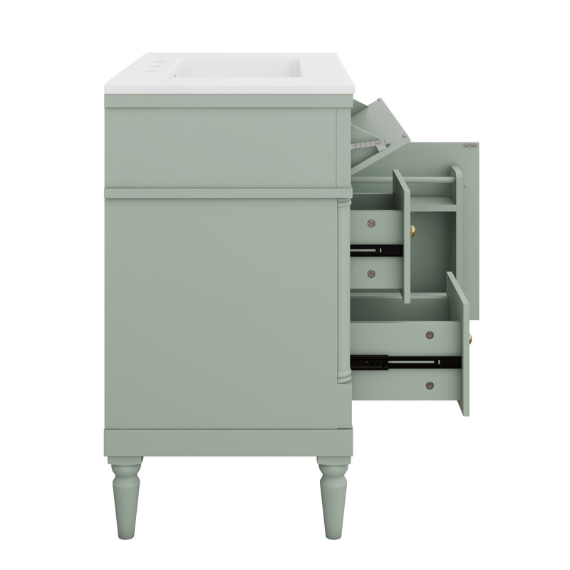 Meuble-lavabo de 30 po avec lavabo, tiroir basculant, portes et support de rangement, meuble-lavabo simple avec tiroirs et tablette réglable