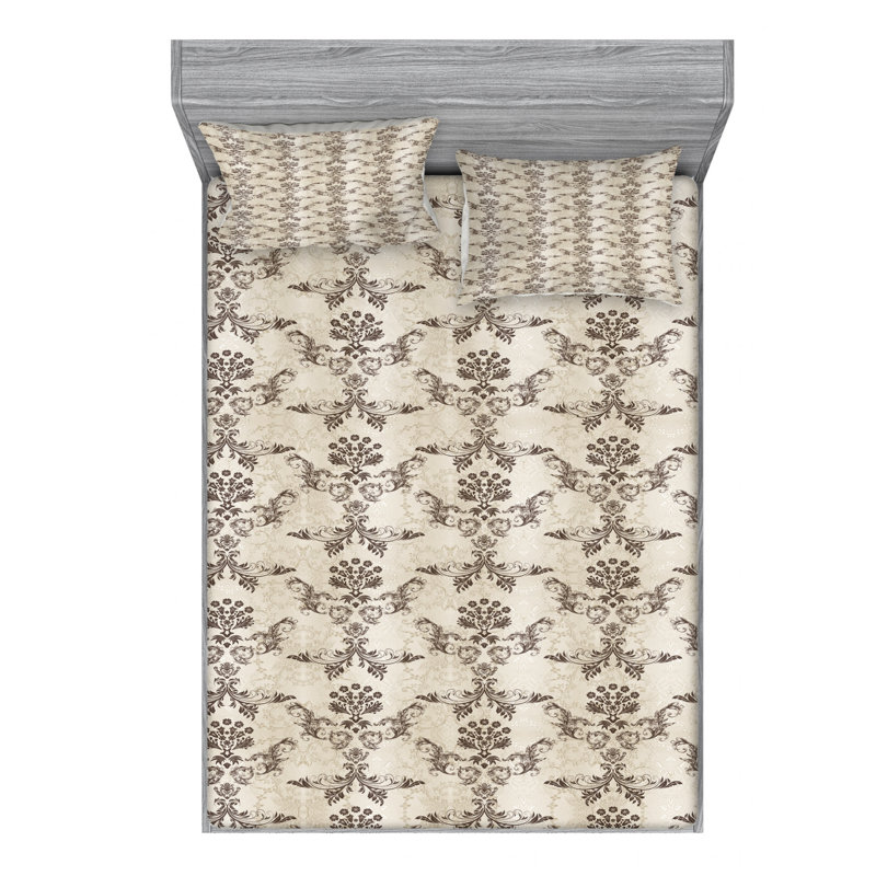 Microfiber Floral Sheet Set, Queen Sheet Set with Fitted Sheet