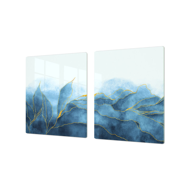 Stove Top Cover - Modern Leaves | Gas & Induction Cooktop Cover | Charcuterie Board, Blue, Double - 15.75" x 20.5"