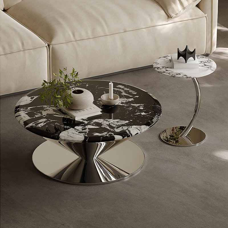 Ensemble de tables basses en marbre, Noir / blanc, 13.78" H x 35.43" L x 35.43" W
