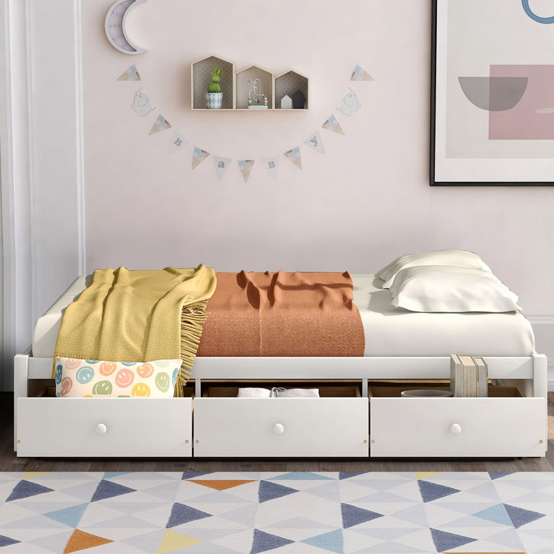 Lit plateforme simple avec rangement, Blanc