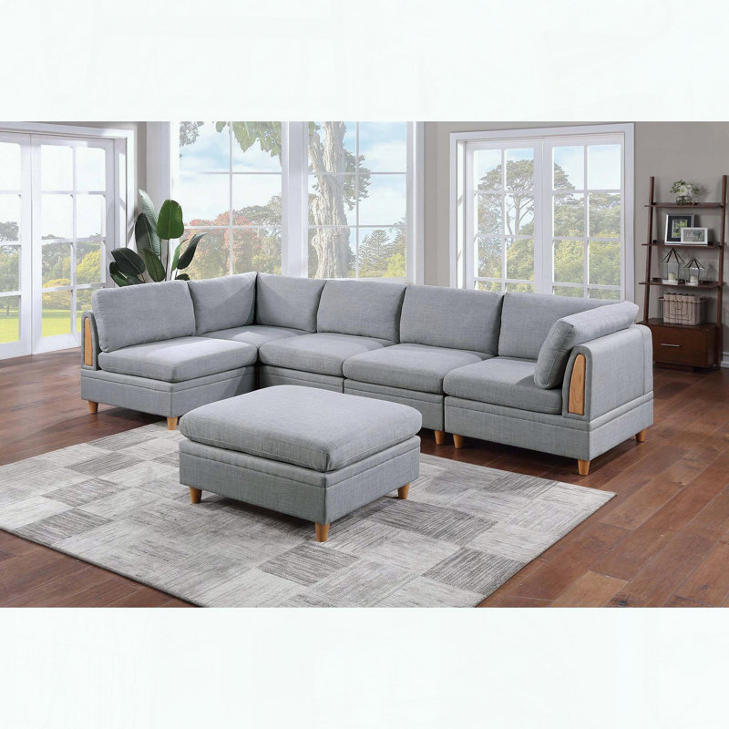 Fauteuil sans accoudoirs - tissu Dorris - pieds en bois, Gris clair