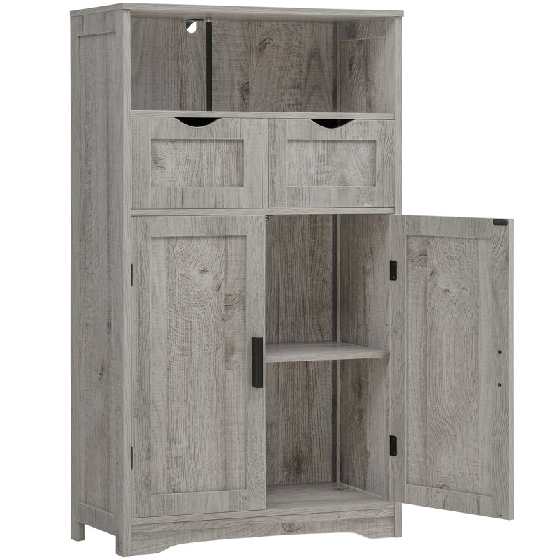 Millwood Pines Large Storage Cabinet,Bathroom Storage Cabinet With 2 Adjustable Drawers & 2 Shelf, Gray