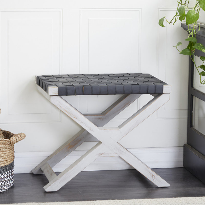 Solid Wood Accent Stool, White, Black