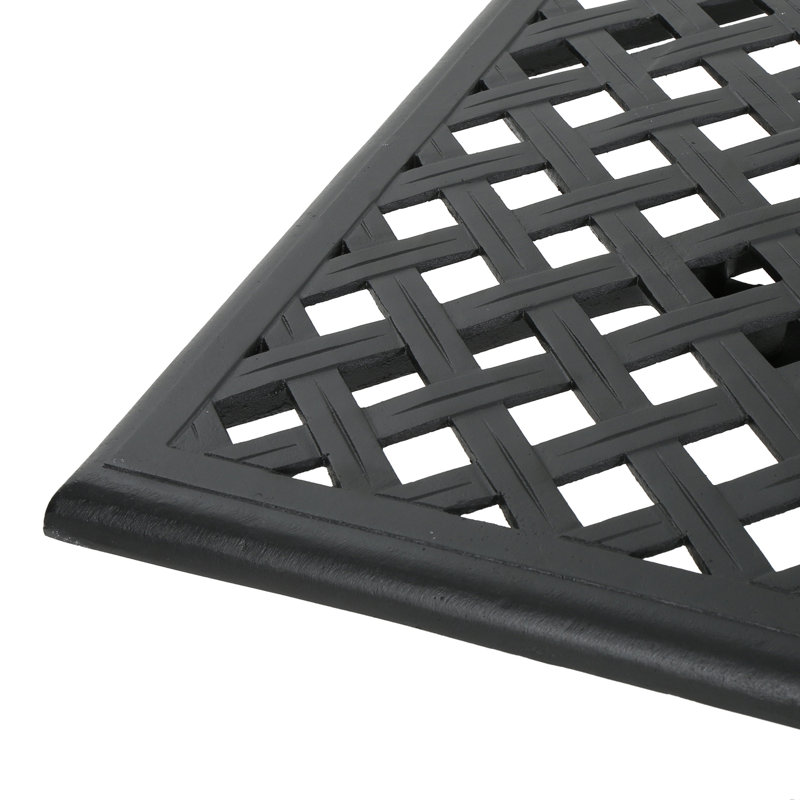 Table de salle à manger rectangulaire en aluminium coulé robuste pour une utilisation en patio. Noir, 37,8 po L 64,98 po x P 30,66 po. Porte-parapluies en aluminium avec motif