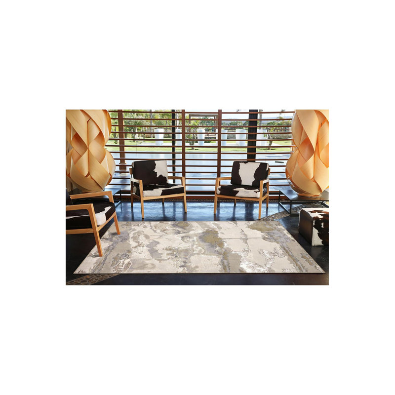 Beige Themed Abstract Pattern Creative Modern Decorative Machine Washable Area Rug, Square 3'11"