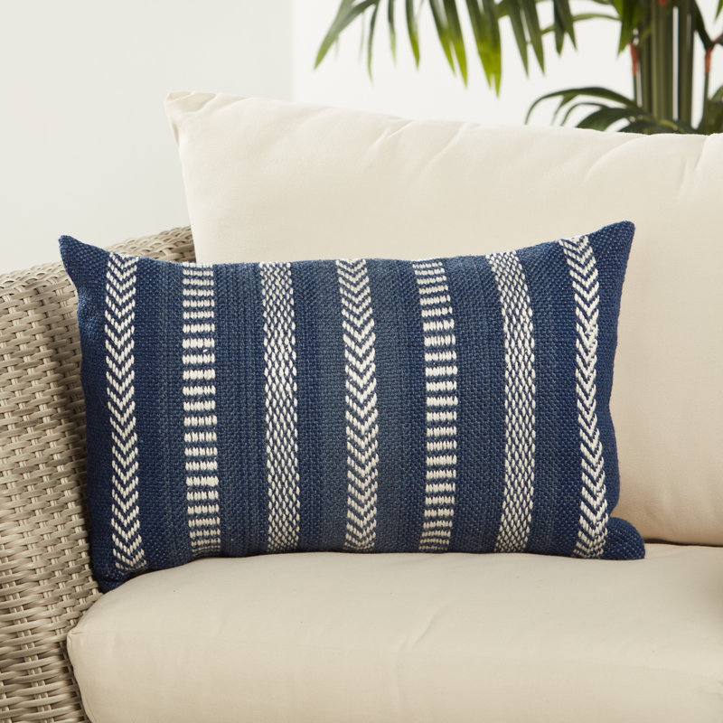 Coussin lombaire rectangulaire intérieur / extérieur Positano, Bleu/Ivoire, Polyester / bourre de polyester