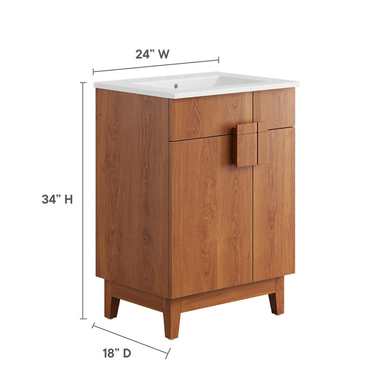 Miles 24" White Walnut Bathroom Vanity with Ceramic Sink