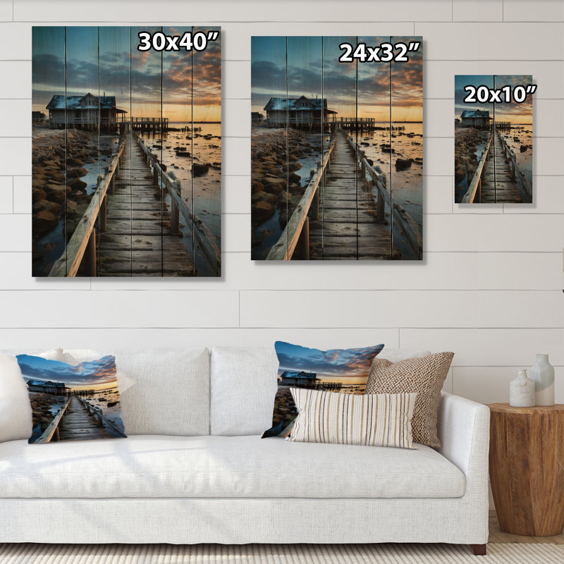 Jetée et quai rustique I sur bois, H 20 po x l 10 po x P 0,78 po
