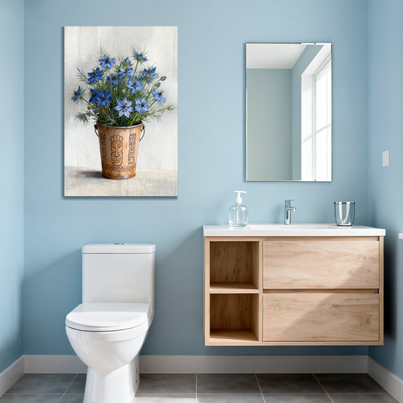 Plants &Flowers Blue Flowers In Decorative Pot On Canvas, 24" H x 16" W