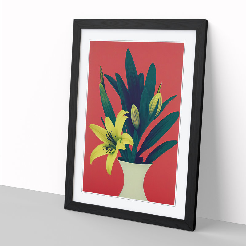 Lily Flower Vase - Picture Frame Print, 64cm H x 46cm W x 2cm D, Black