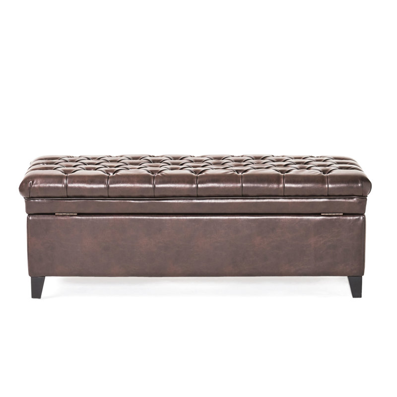 Banc de rangement de 20,5 po de large avec rembourrage en similicuir - siège en bois brun de 50 po de long, Brun