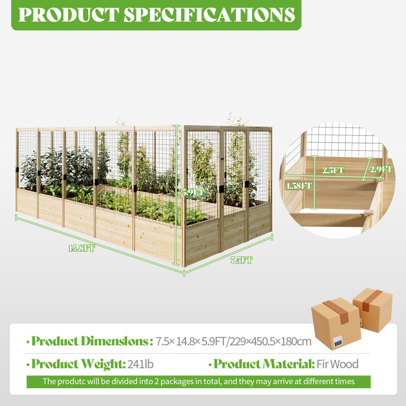 Lit de jardin surélevé Yadid, H 70,9 po x l 177,4 po x P 90 po