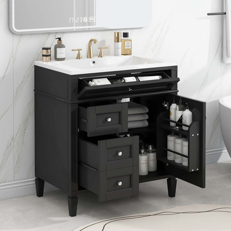 30'' Bathroom Vanity with Top Sink, Black