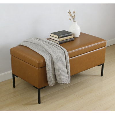Upholstered Storage Bench With Metal Legs, Faux Leather Bench For Living Room, Entryway, And Bedroom, 42-Inch Wide Storage Ottoman With 250 Lb Weight Capacity