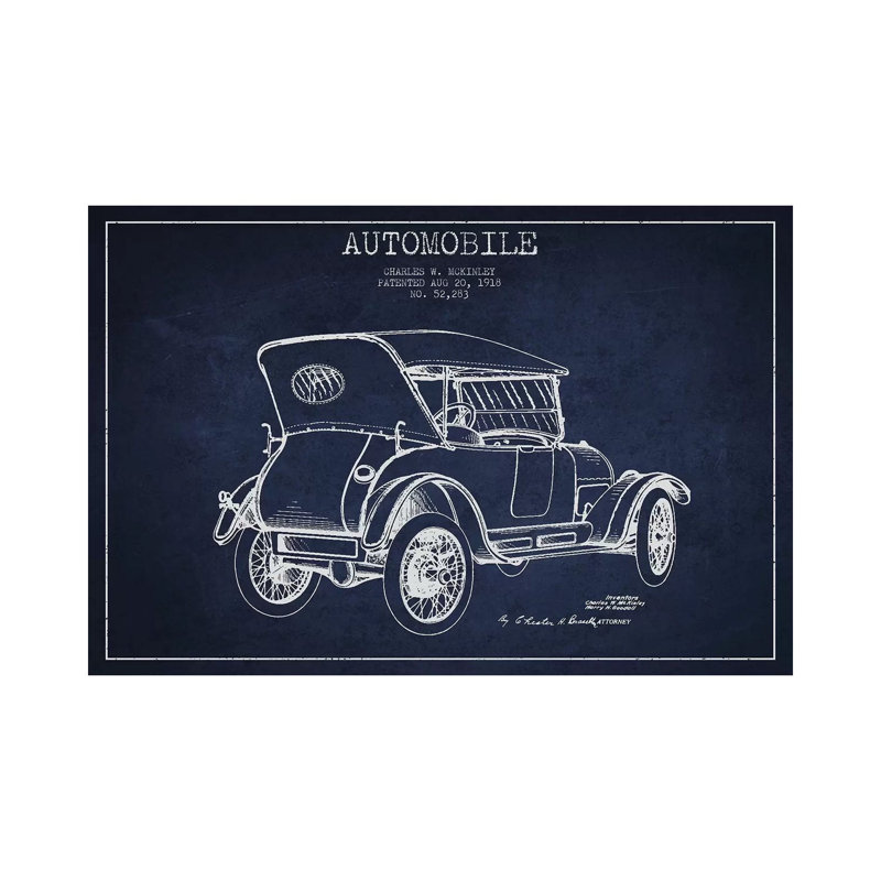 Charles W. McKinley Automobile Patent Sketch (Navy Blue) by Aged Pixel - Wrapped Canvas Gallery-Wrapped Canvas Giclée