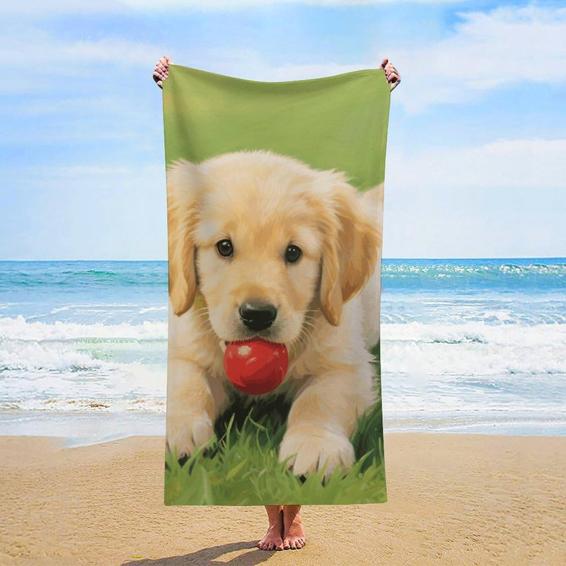 Serviette de plage en microfibre à séchage rapide pour chien mignon, 50 x 60 po