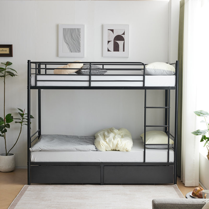 Single (3') Bunk Bed with Storage Included with Built-in Ladder Included, Black