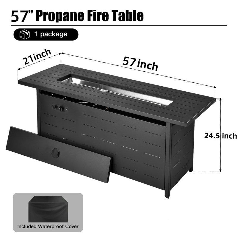 57" Propane Fire Pit Table,50000 Btu Gas Fire Pits Table With Lid &lava Rock& Waterproof Cover, 24.5" H x 57" W x 21" D